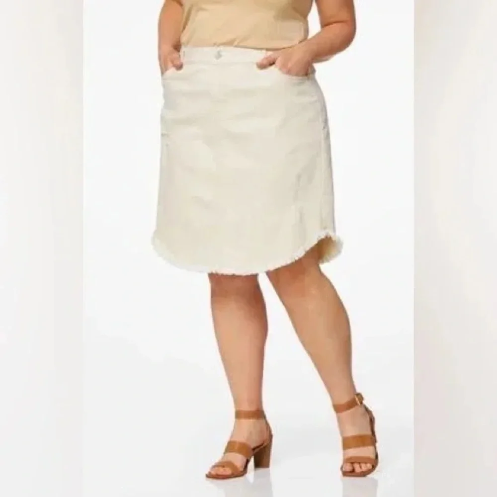 Cato | Plus Size Curved Hem Denim Skirt Jute 26W